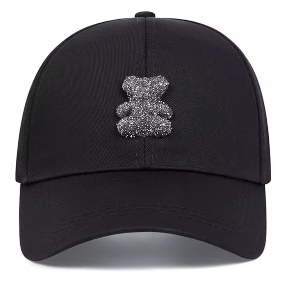 3D Jeweled Black TEDDY BEAR Design Adjustable Baseball Cap - New - Picture 1 of 7